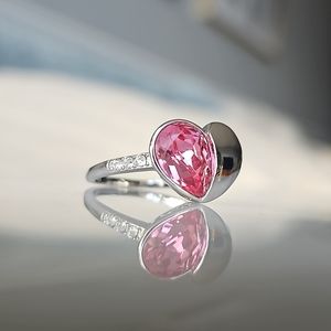 Swarovski crystal Pink heart ring, 925 Sterling Silver
